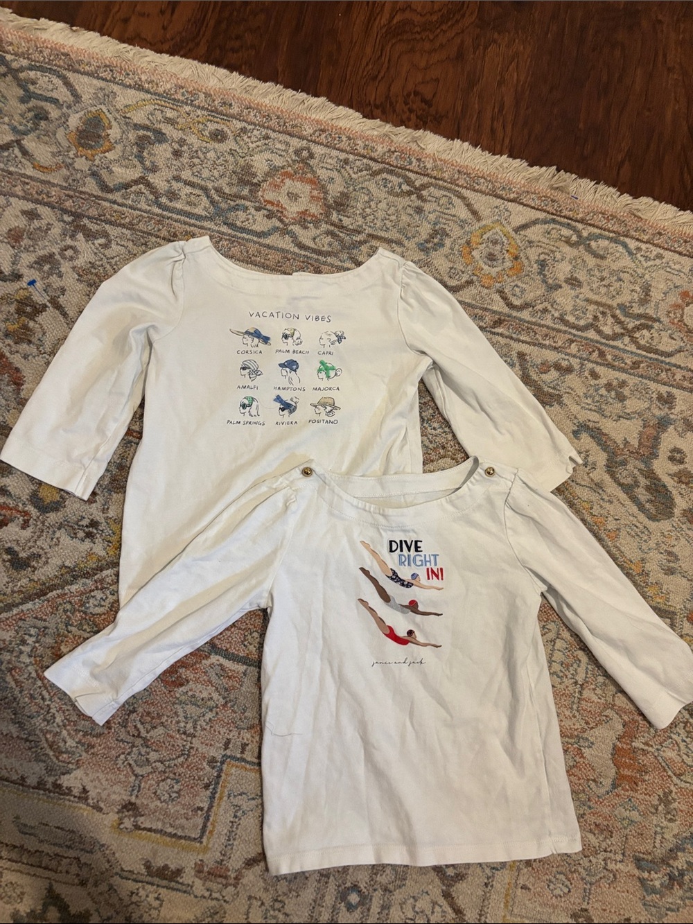 Janie and Jack White Long-Sleeve Graphic Tees - Vacation & Dive